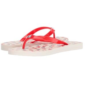 Coach Flip Flop Red Vintage Style Floral & White